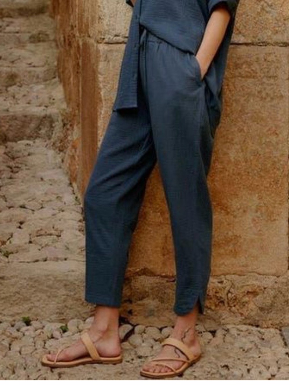 pact grey blue gauze pull on pants